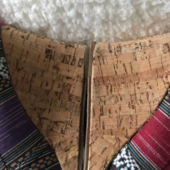 TOMS Open Toe Cork Wedges Canvas Navajo Stripe - Picture 3 of 15